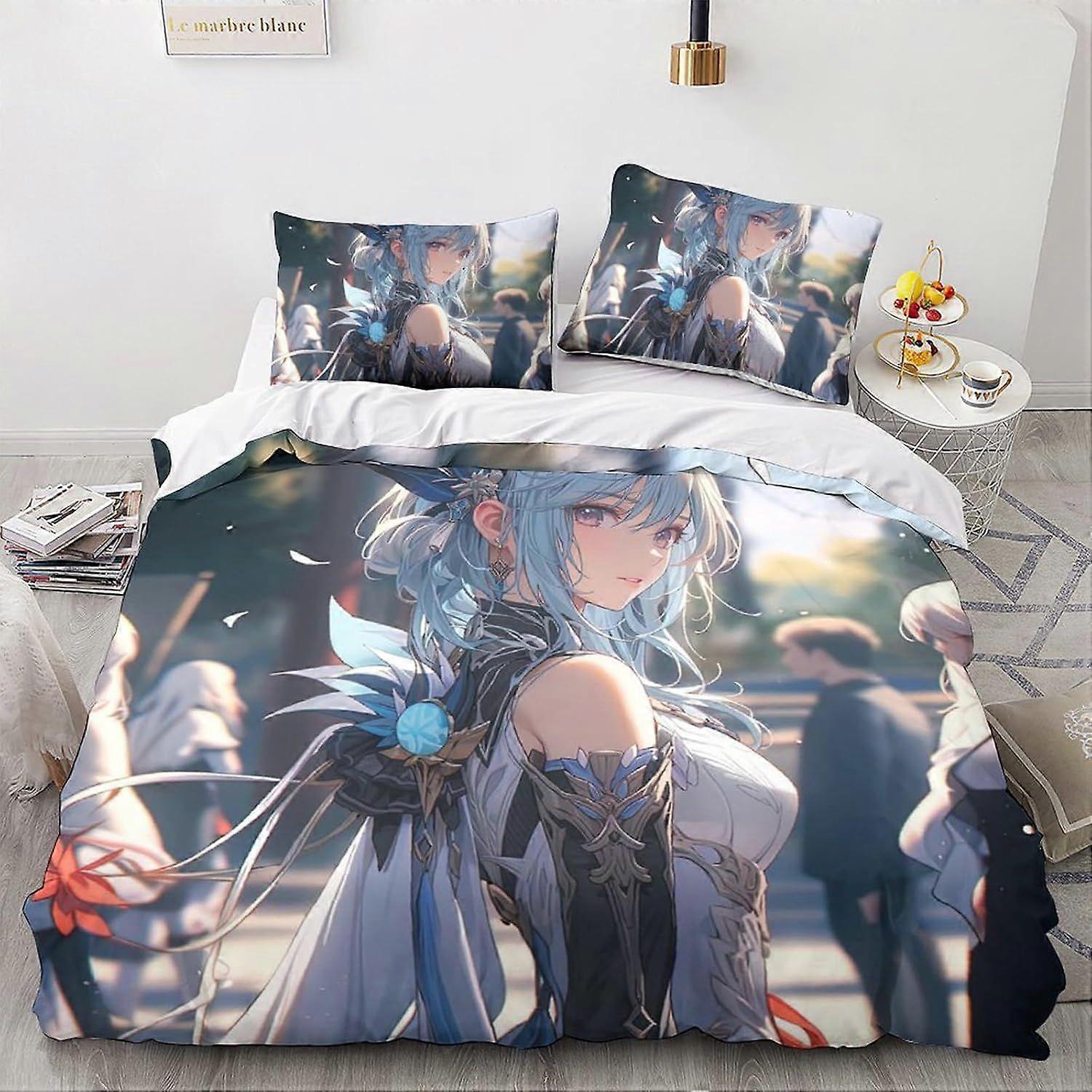 LikeEj 3D المطبوعة الرسوم المتحركة ومجموعة الفراش المانغا للمراهقين مجموعة غطاء لحاف نمط أنيمي مع أكياس وسادات غطاء لحاف من الألياف الدقيقة الخيالية مع سحاب Cl