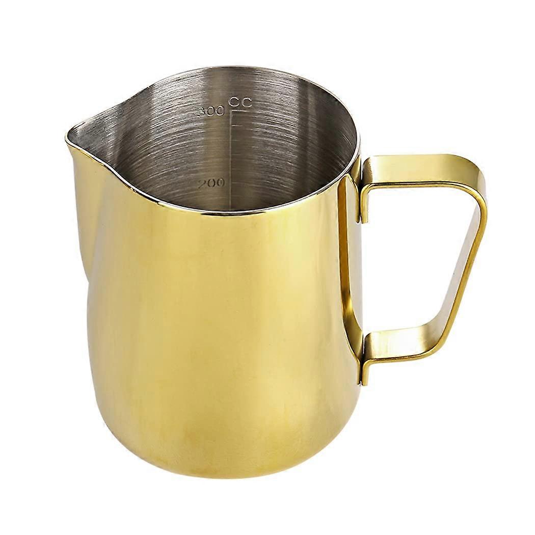 Milk Frothing Pitcher 350ml Insulated Stainless Steel Coffee Steaming Cup with Handle and Scale for Latte Art Gold