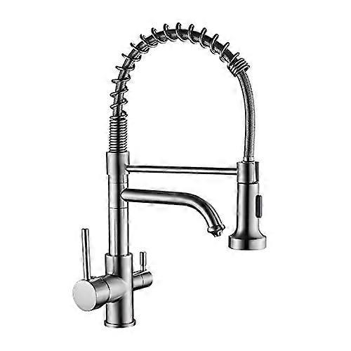 Kitchen Sink Faucet with Pull Down Sprayer, Single Handle Spring Chrome Mixer, 360 Swivel Dual Spout Hot Cold Tap