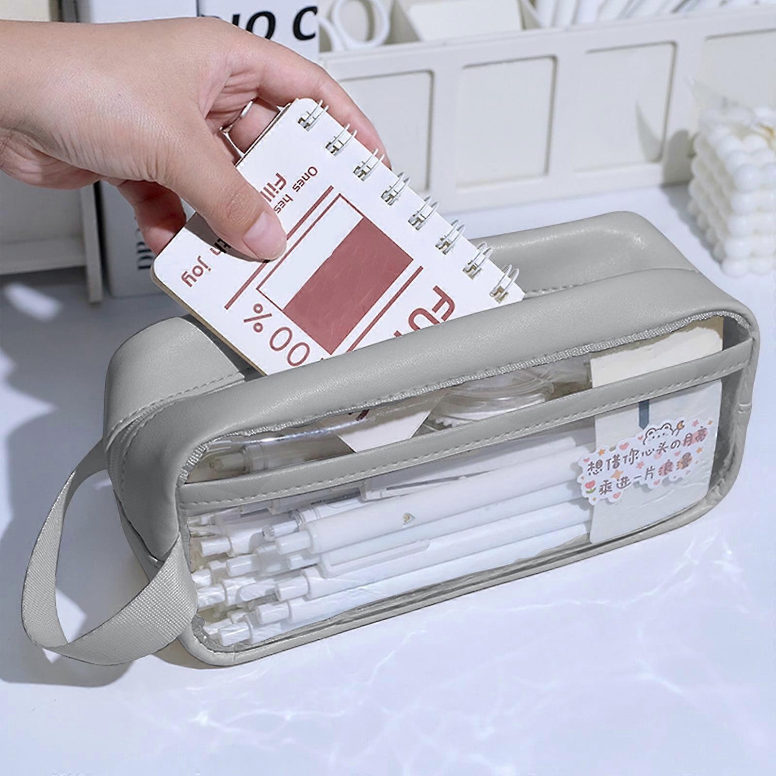 Back to School Savings! Avtoify Mesh Pencil Case, Compatible with Clear Case, Marker Pouch, Multi-Function Organizer, Makeup Bag, Gray