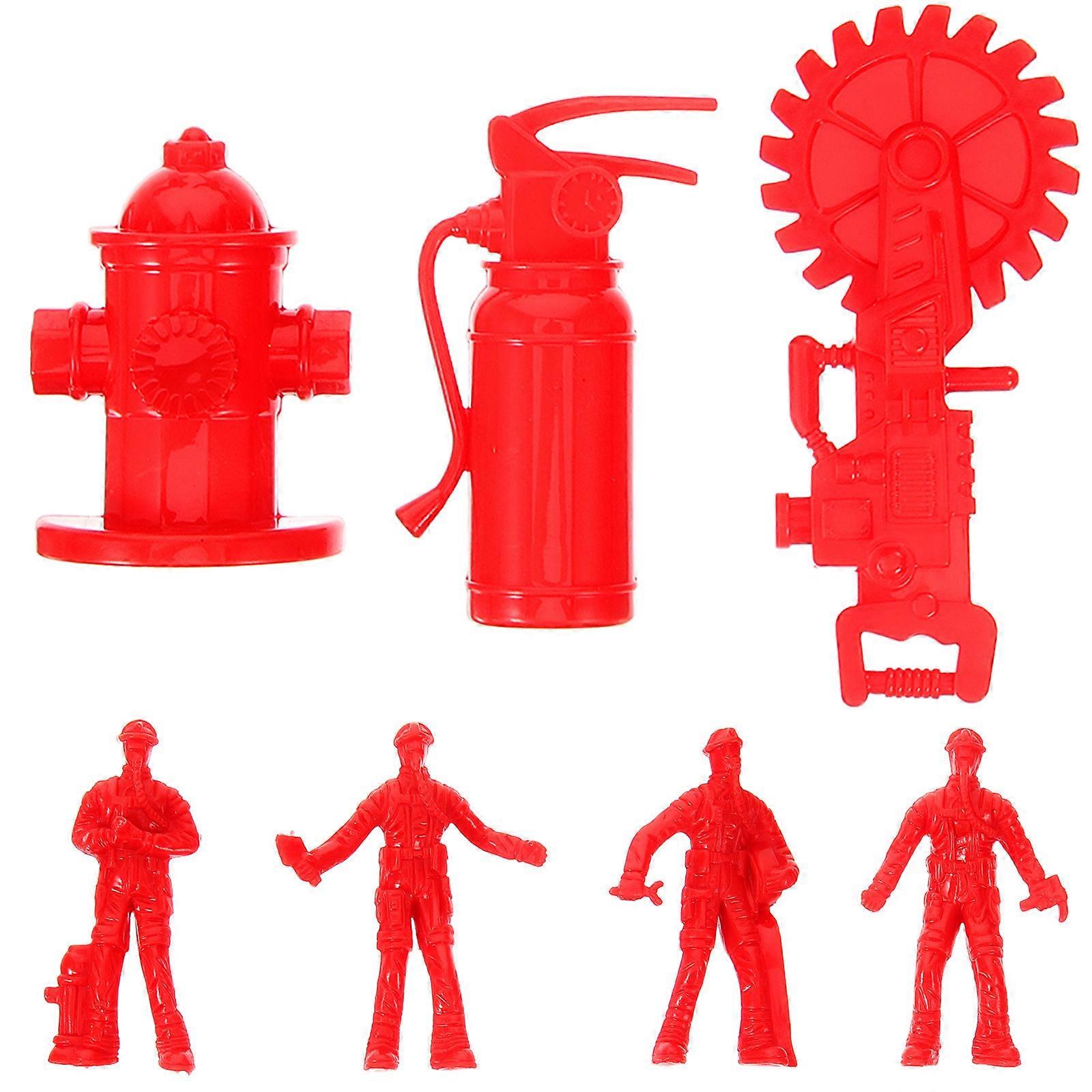 Realistic Miniature Firemen Figures for Decorative Use Safe Plastic Design Red Color