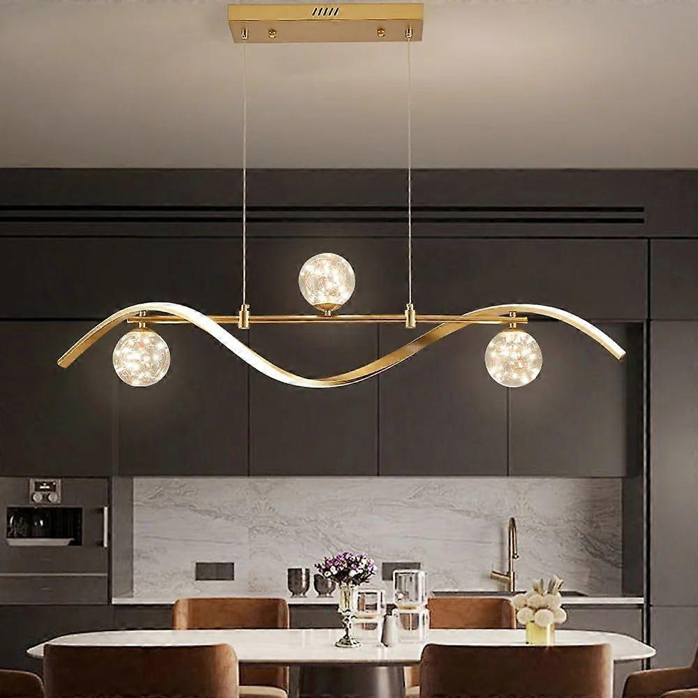 LED Kitchen Island Lighting, Gold Linear Dimmable 4Light Modern Pendant for Dining Room