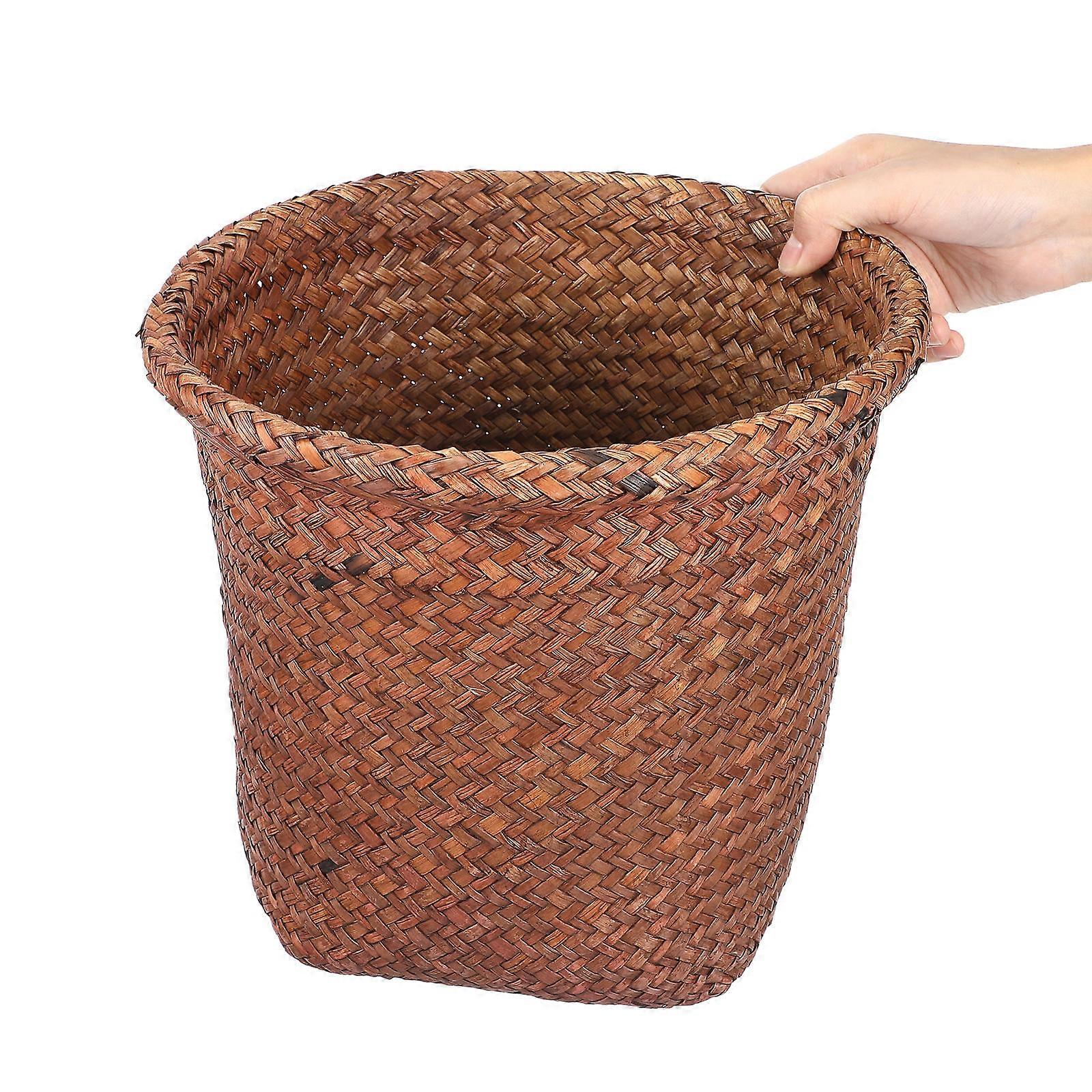 1Pc άχυρο υφαμένο καλάθι αχρήστων πρακτικός κάδος αποθήκευσης καλαθιών απορριμμάτων μπορεί να σπαταλήσει το καλάθι εγγράφων