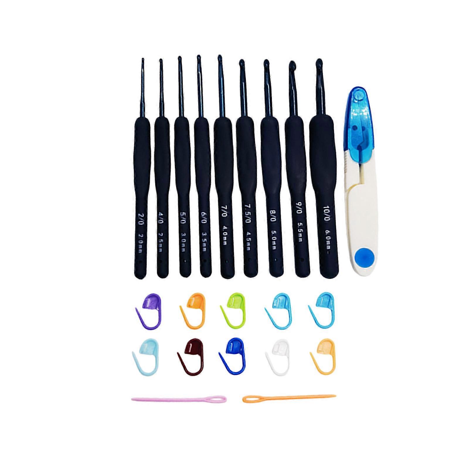 Multiple Size Crochet Hook Set with Gauges Storage Bag Ergonomic Handle Efficient Knitting Projects Solution Multicolor