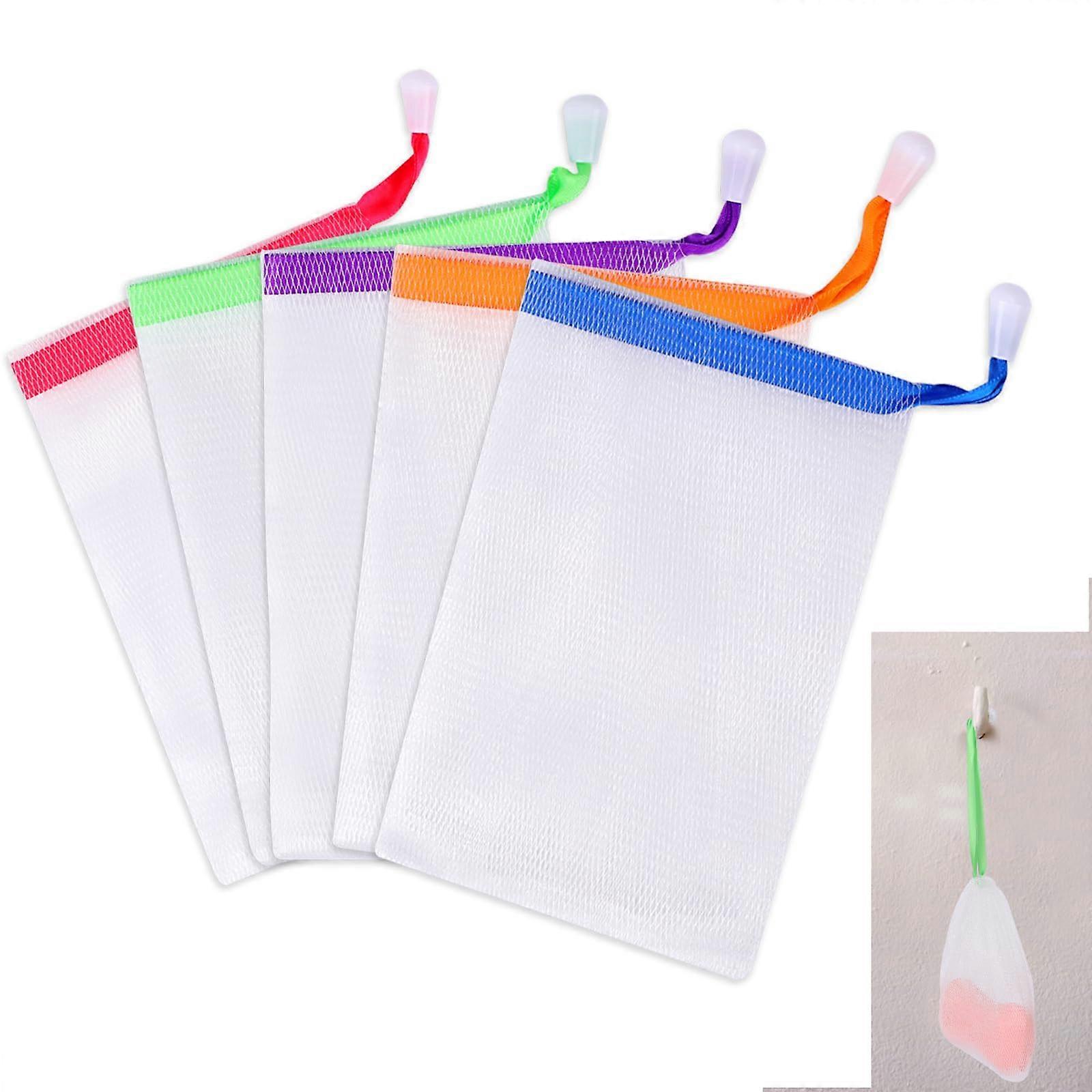 5 Pcs Exfoliating Soap Bag Mesh Soap Saver with Drawstring for Bath and Shower Body Face Cleaning