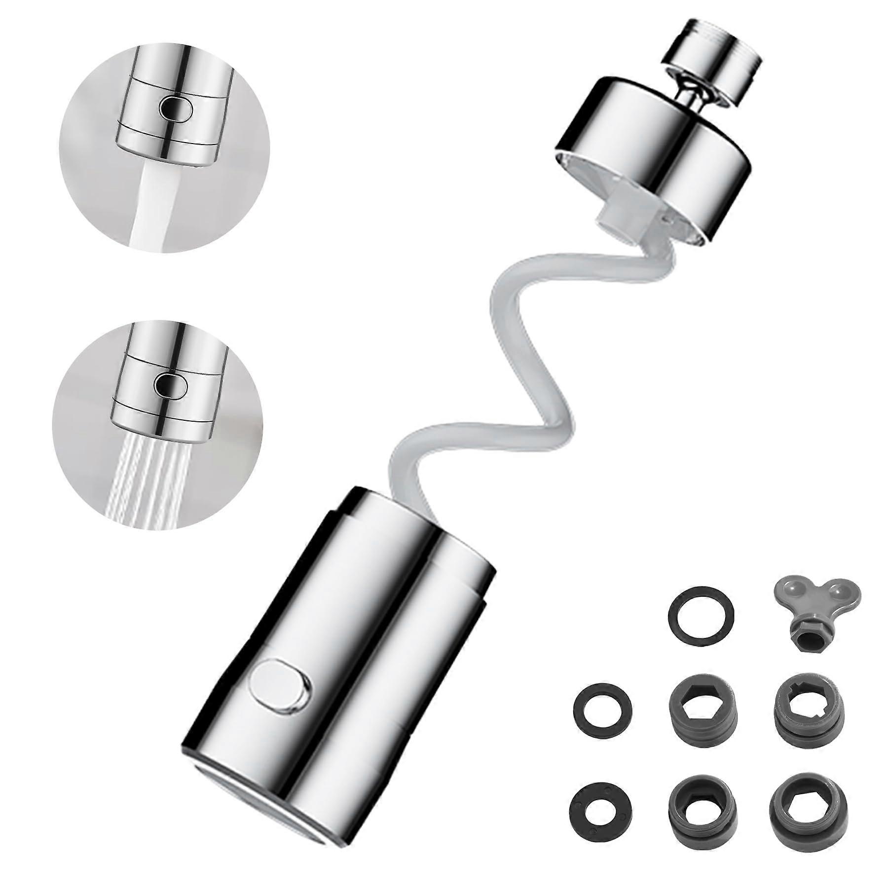 Kitchen Faucet Sprayer 360° Rotation Dual Modes Water Saving Sink Extender Attachment Silver