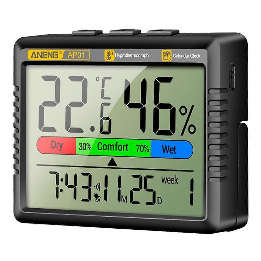 Digital Clock with Temperature and Humidity, Alarm Snooze, Indoor Climate Monitoring  Black