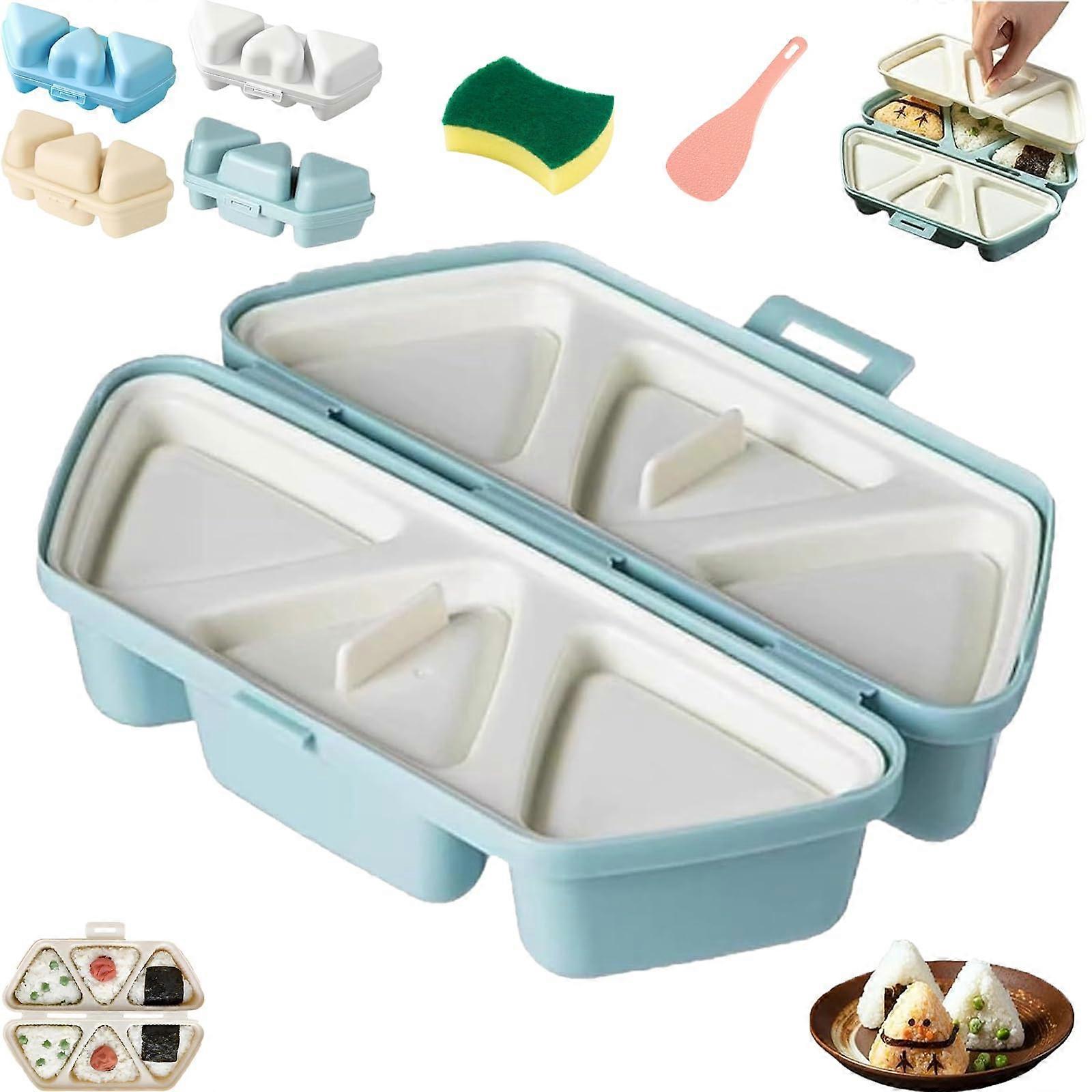 6 in 1 Triangle Onigiri Mold NonStick Rice Ball Maker Quick Press Bento Storage (Blue)