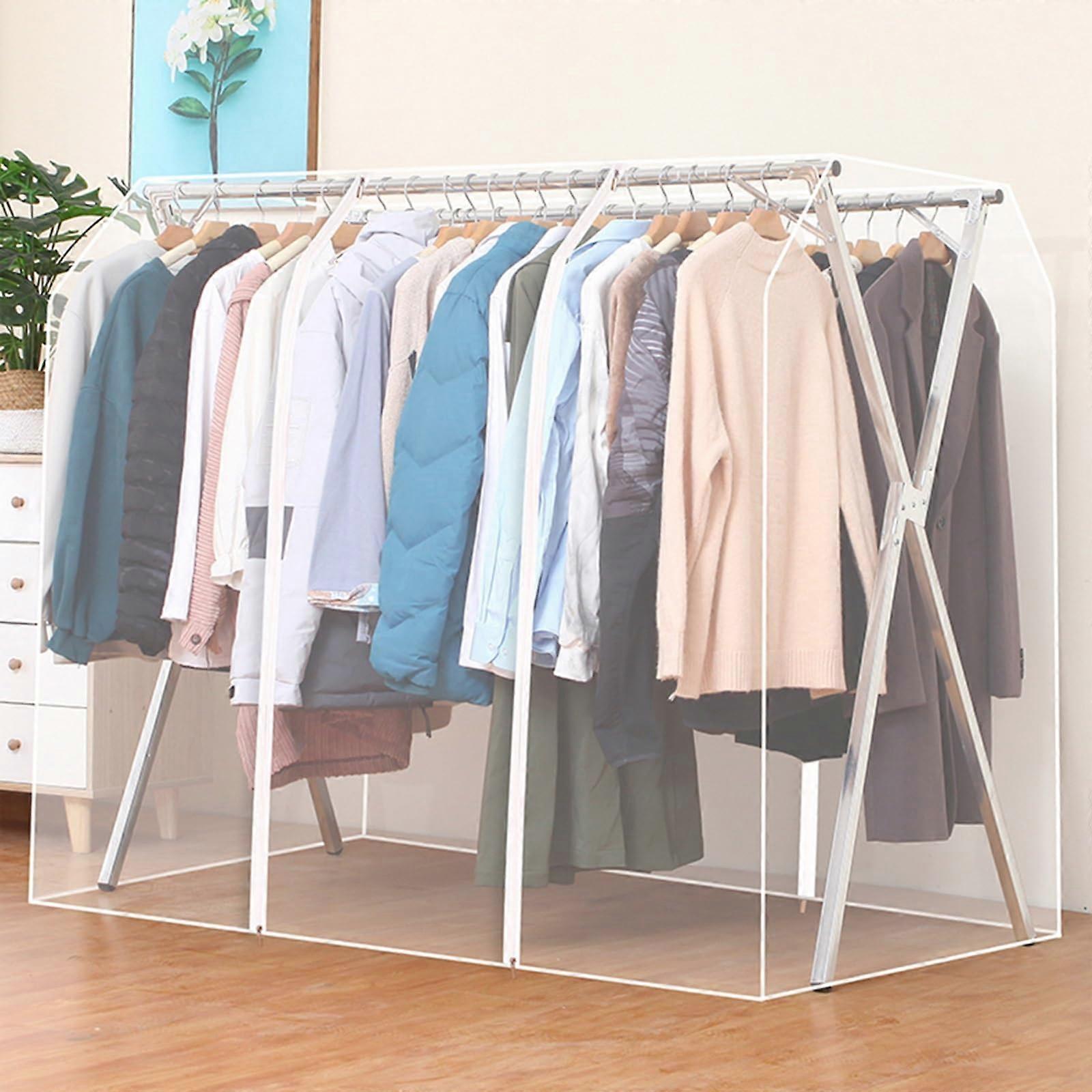 Waterproof Clothes Rack Cover with Dual Zippers Clear Dustproof Garment Protector for XShaped Rack