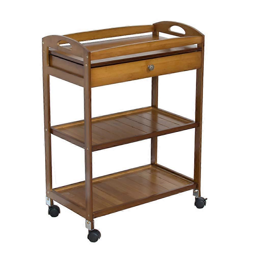 Rolling Utility Cart 3Tier Bamboo Kitchen Trolley with Drawer for Hotel and Salon Storage