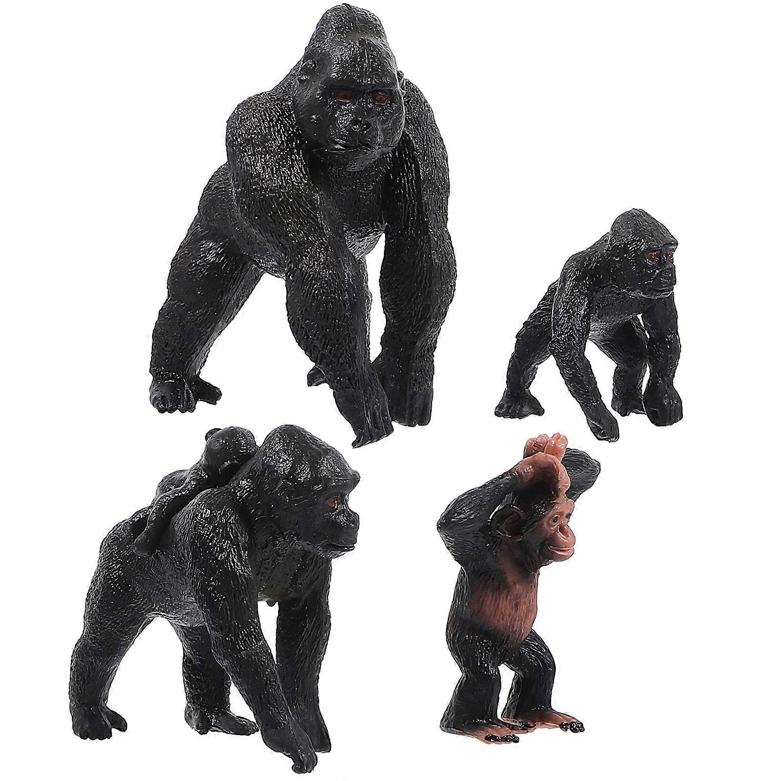 Forest Animal Statue Chimpanzee Models for Decoration 4Pcs Pack