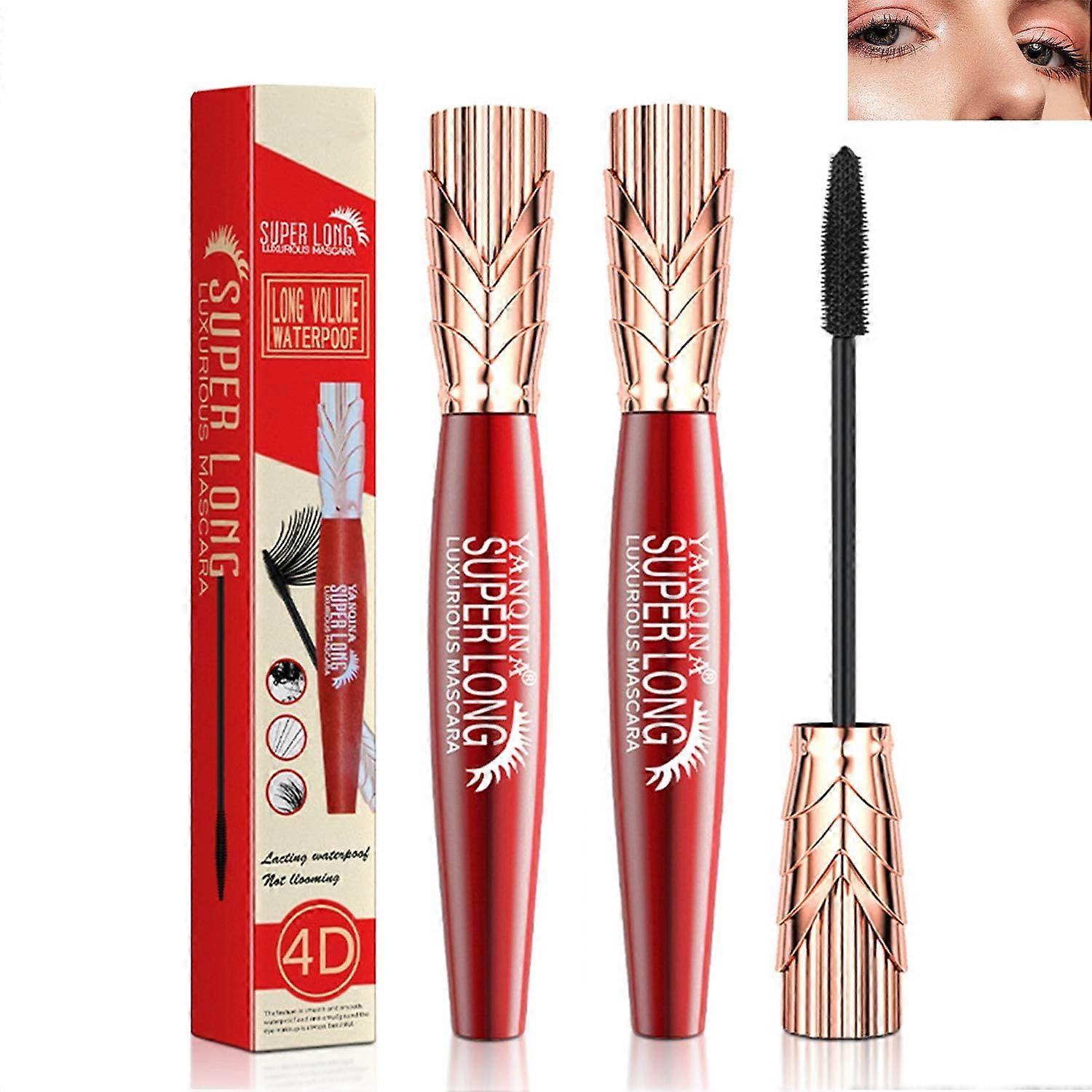 Waterproof Mascara 4D Lengthening and Volumizing Smudge Proof Formula with Dual Brush (2pcs)
