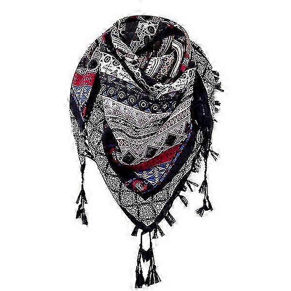 Bufanda cuadrada con estampado bohemio y borlas