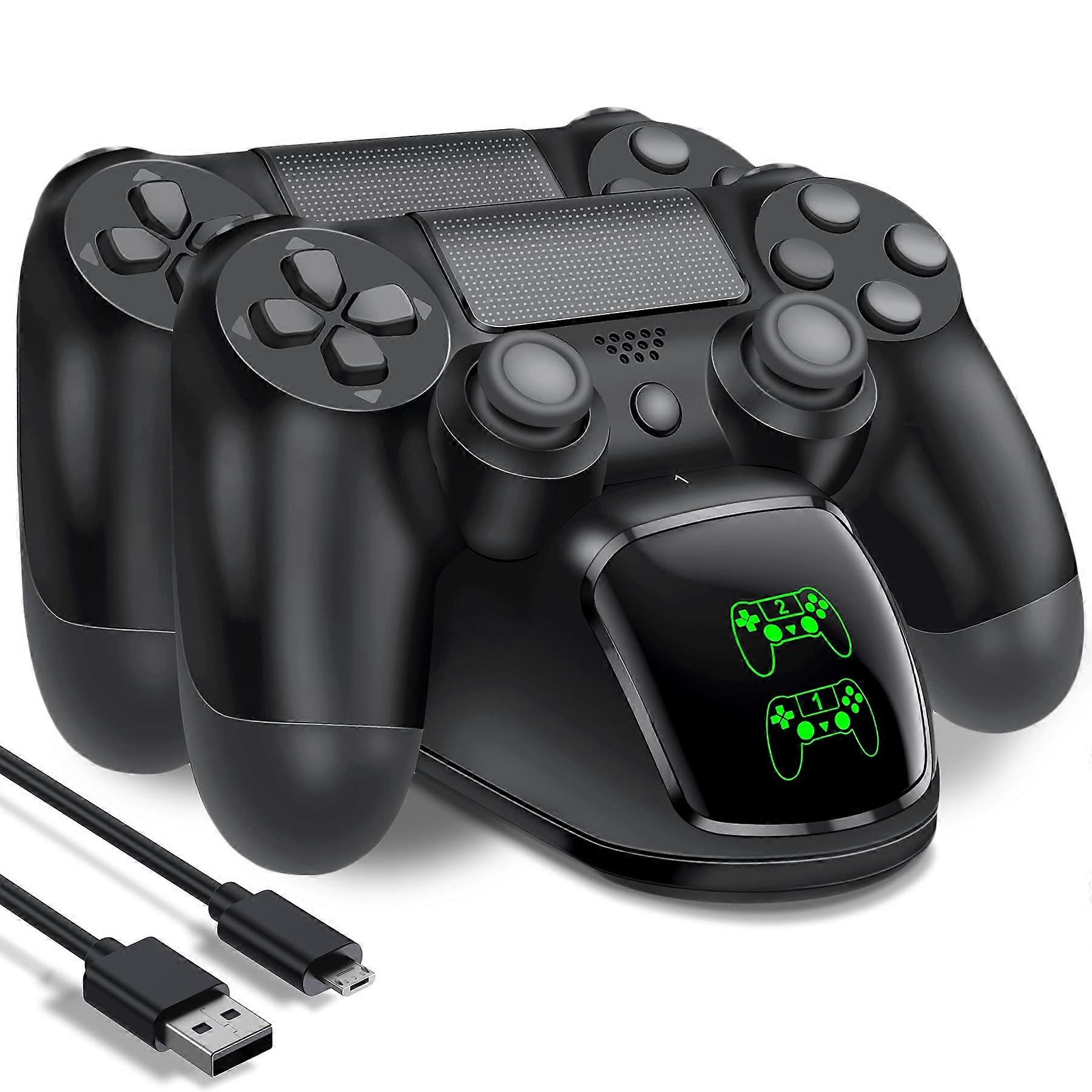 Charging Station for PS4 Controller with Dual Dock, 1.8H Fast Charge, LED Indicators, BlackGreen