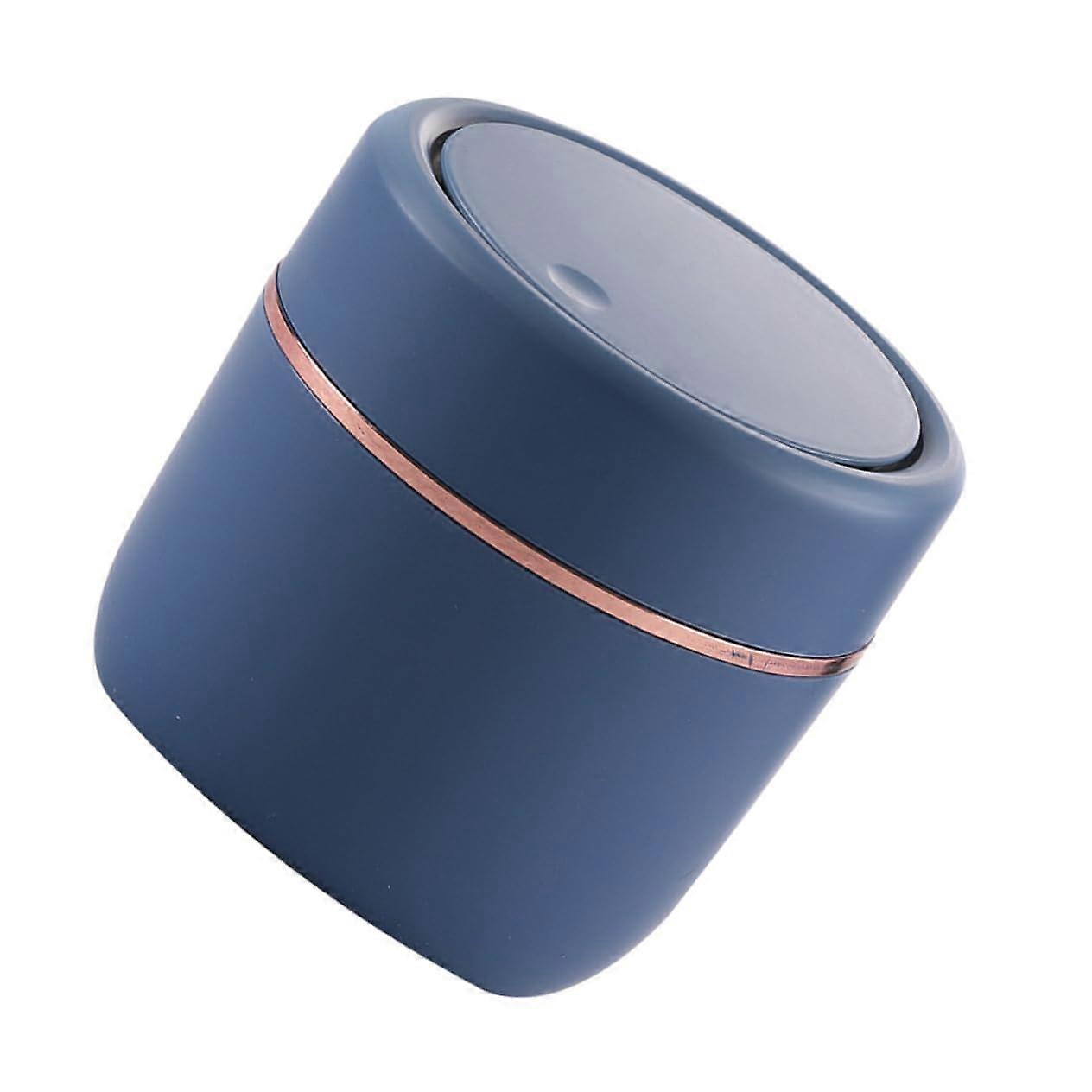 Press Lid Desktop Trash Can Compact Mini Trash Bin with Lid for Office Home Blue Space Saving