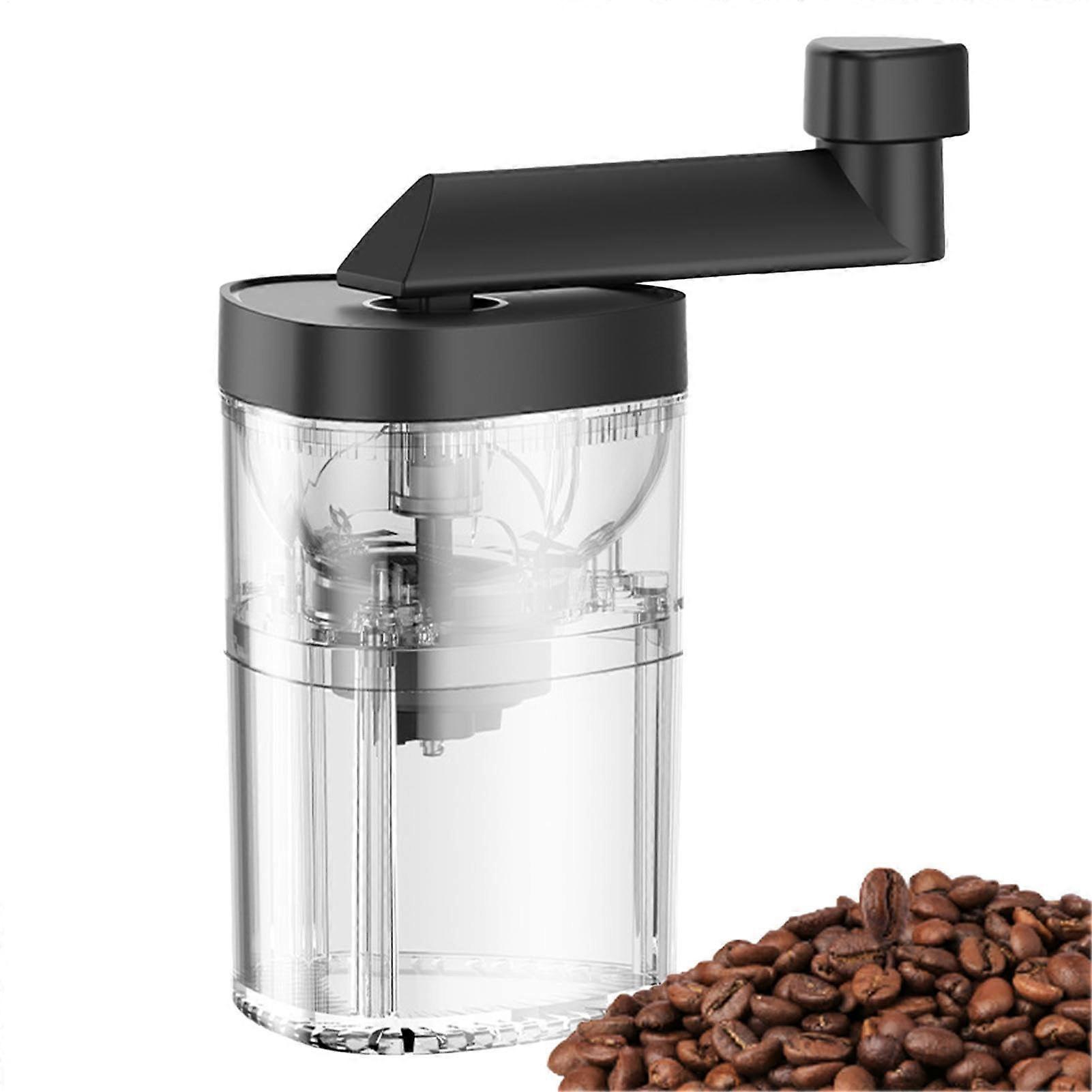 Manual Coffee Grinder with Adjustable Burrs, Double Bearings, Transparent Hopper for Camping