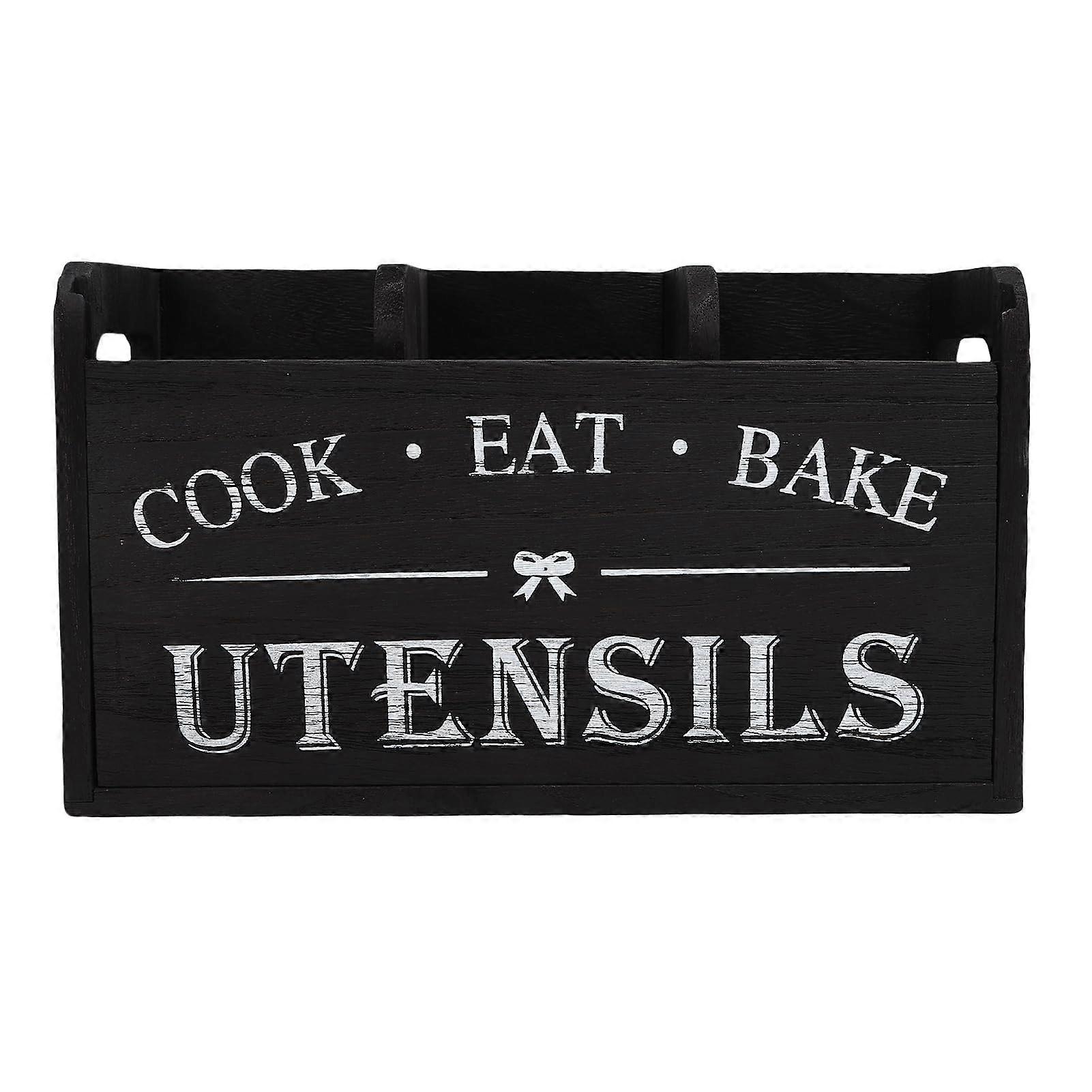 Wooden Utensil Holder Rustic Kitchen Organizer for Cooking Tools Compact Counter Storage Gift