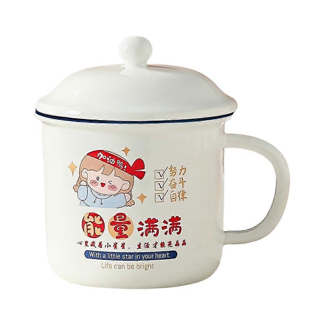 Large Capacity 560ml Ceramic Mug with Lid and Filter, Chinese Style Cartoon Tea Cup