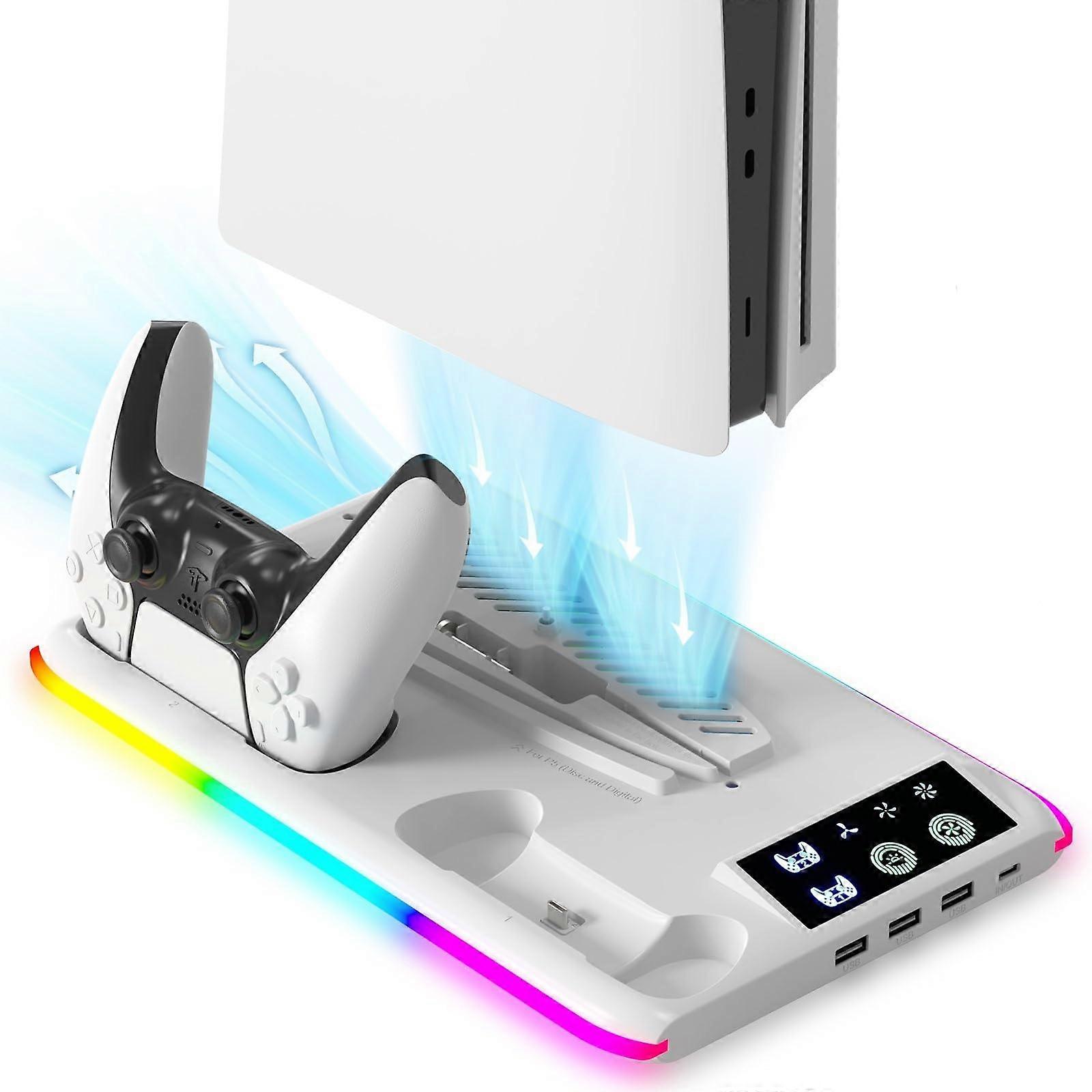 Cooling Stand with Dual Controller Charging Dock and SpaceSaving Vertical Design, Black for PS5