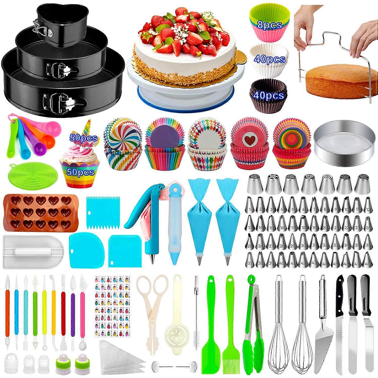 493 PCS Cake Decorating Kit with Springform Pans, Rotating Turntable, Icing Tips and Baking Supplies