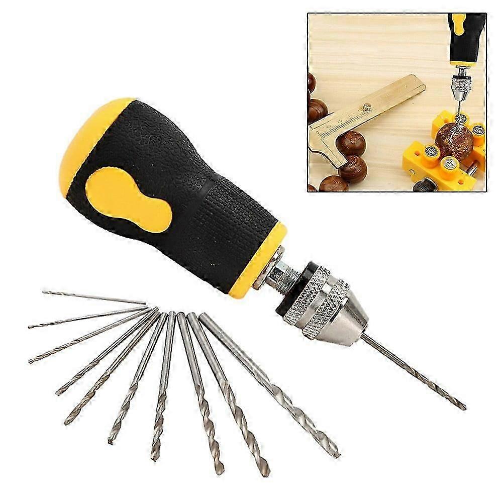 Portable Mini Hand Drill Kit with 10 Drill Bits (0.5-3.2mm) for DIY