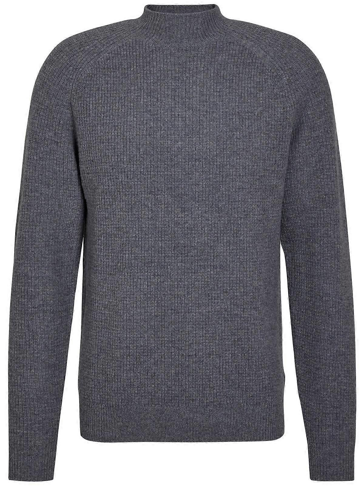 Falke Ribbed Lambswool Mock Neck Sweater - Grey Mel