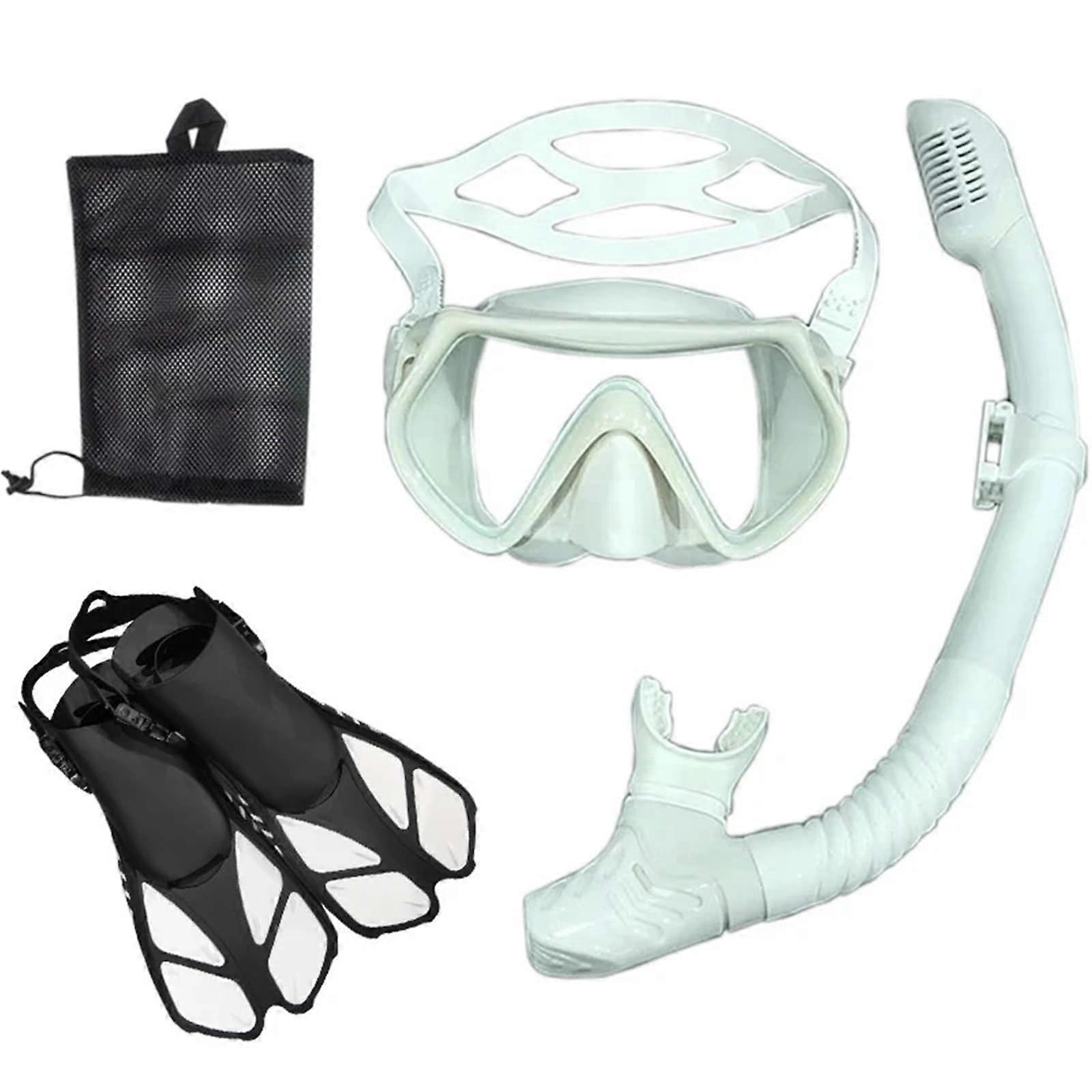 Snorkeling Mask Set for Adults S/M White Full Face Diving Gear Leak Tube Design