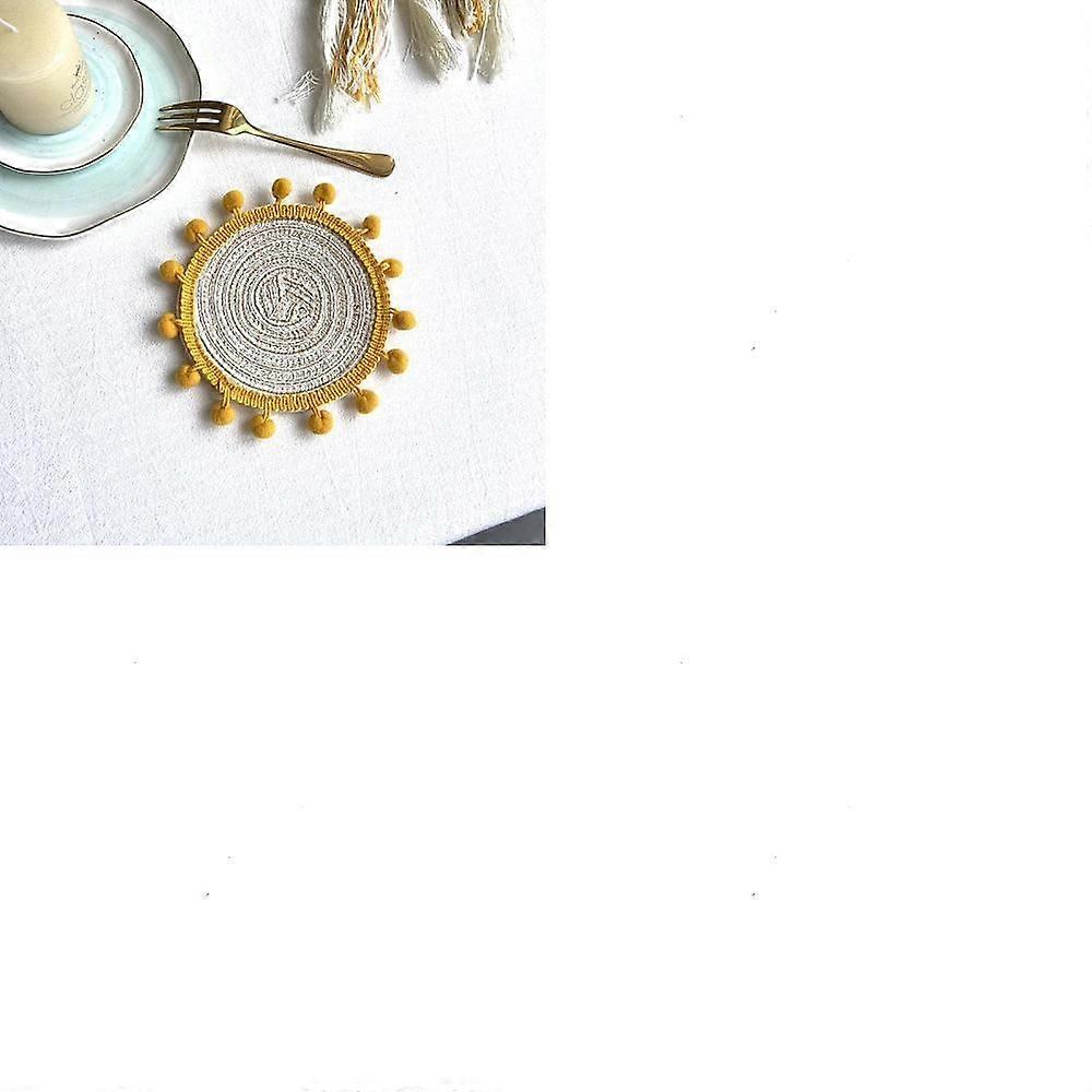 Cotton Macrame Cup Mats Handmade Coaster Round Goldenrod 130mm 2pcs/set