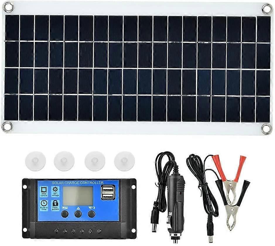 Flexible Solar Panel Kit 8W Polycrystalline Waterproof with 60A Charge Controller for RV Boat Car
