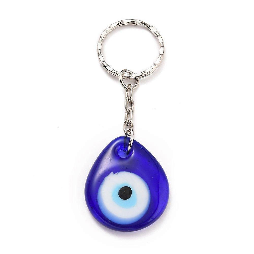 Teardrop Lampwork Keychain with Platinum Plated Iron Split Key Rings Royal Blue 85mm