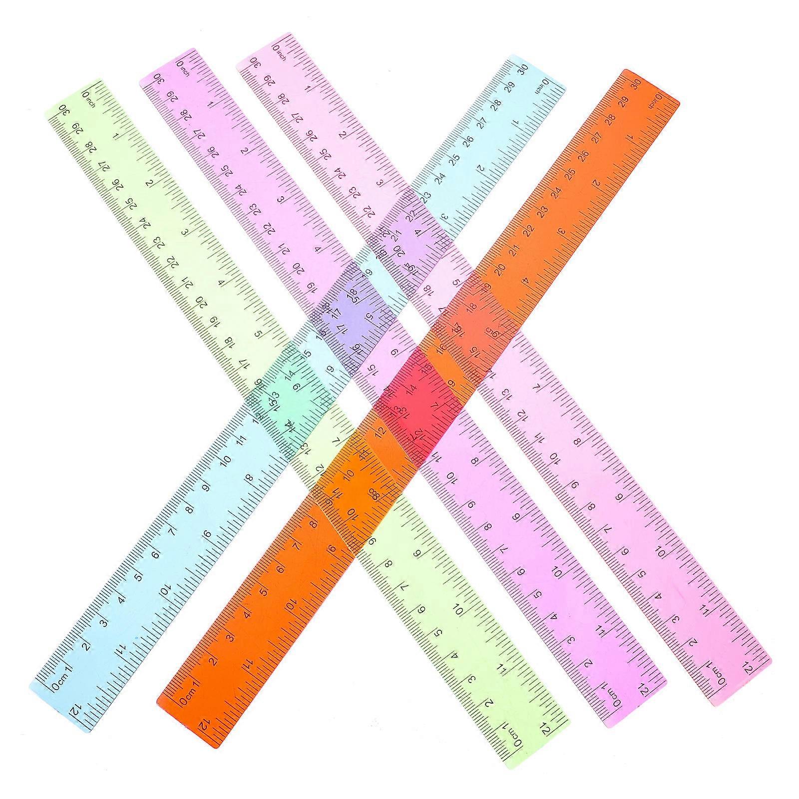 Colored Plastic Rulers Measuring Tools for Students 5Pcs School Set