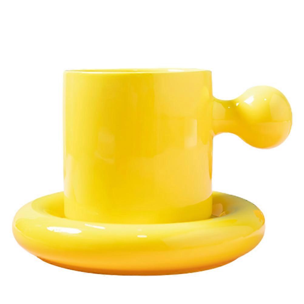 Ceramic Saucer Cup for Drinking 1Set Elegant Yellow Coffee Milk Cup