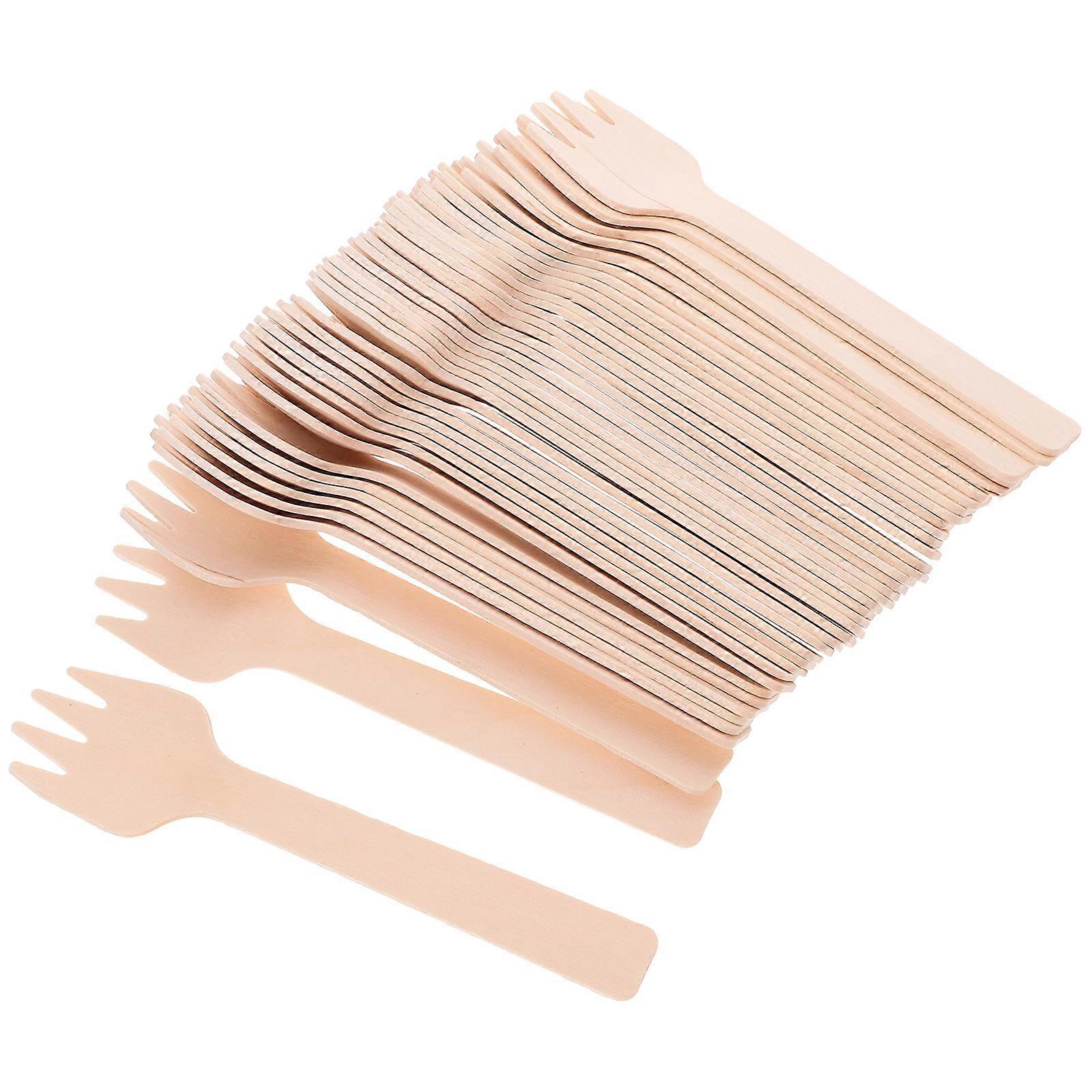 Wooden Fork Mini Fruit Fork for Dessert Use 100Pcs Khaki Color
