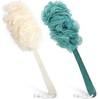 2pak rygskrubber til brusebadloofah svamp brusebørste ved hjælp af kropseksfoliering med langt håndtag, loofah på en pind badetilbehør til kropsbørste