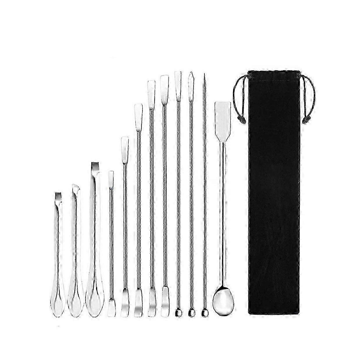 12Pcs Stainless Steels Lab Spoon Spatula Laboratory Sampling Spoon Mixing Spat Sets Working Scraper