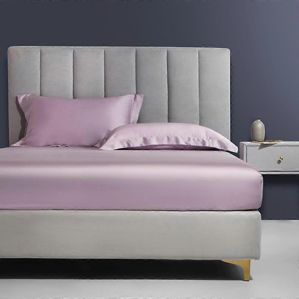 King Size Purple Silk Bedding Set 3Piece with Fitted Sheet and Pillowcases Solid Color