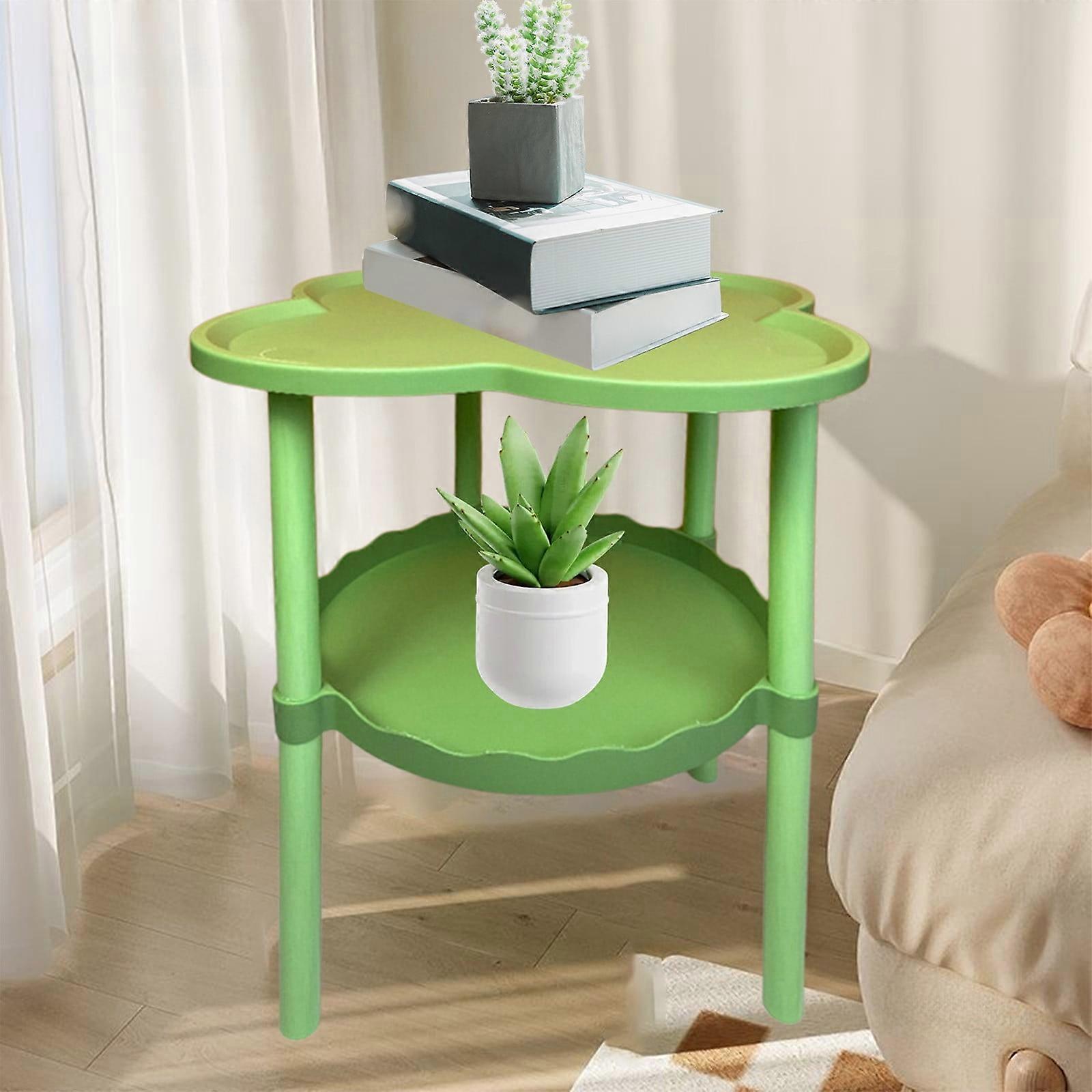Four-Leaf Sofa Side Table, Mobile Rolling Snack Coffee Table, Double-Layer Open Storage for Living Room Bedside