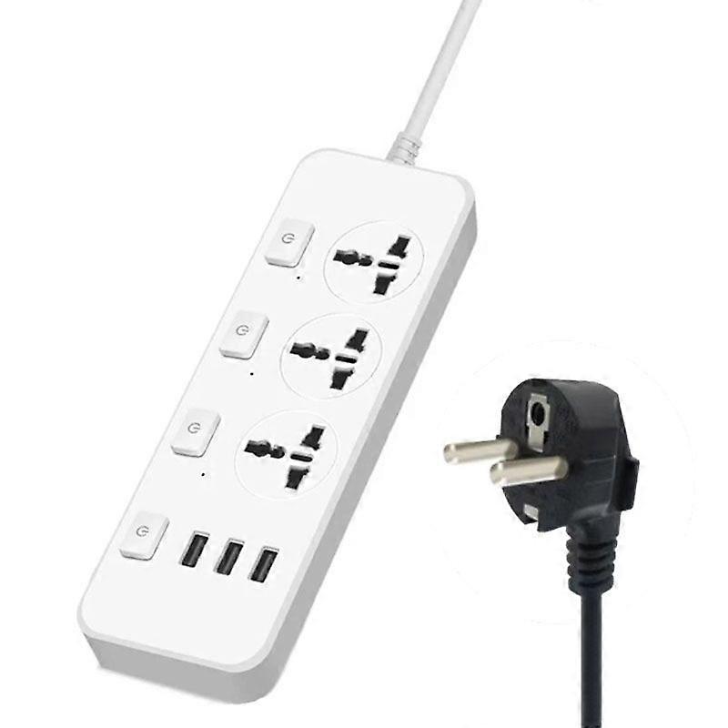 2m 2500W 3 Plugs + 3-USB Ports Multifunctional Socket With Switch, Specification: EU Plug (White)