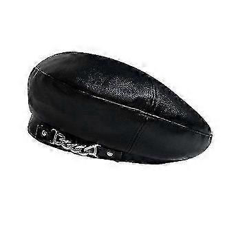 Women's Fashion Faux Leather Beret Hat, French Artist Style Beanie, Solid Color Casual Kepi for Women and Girls, Size 25-26