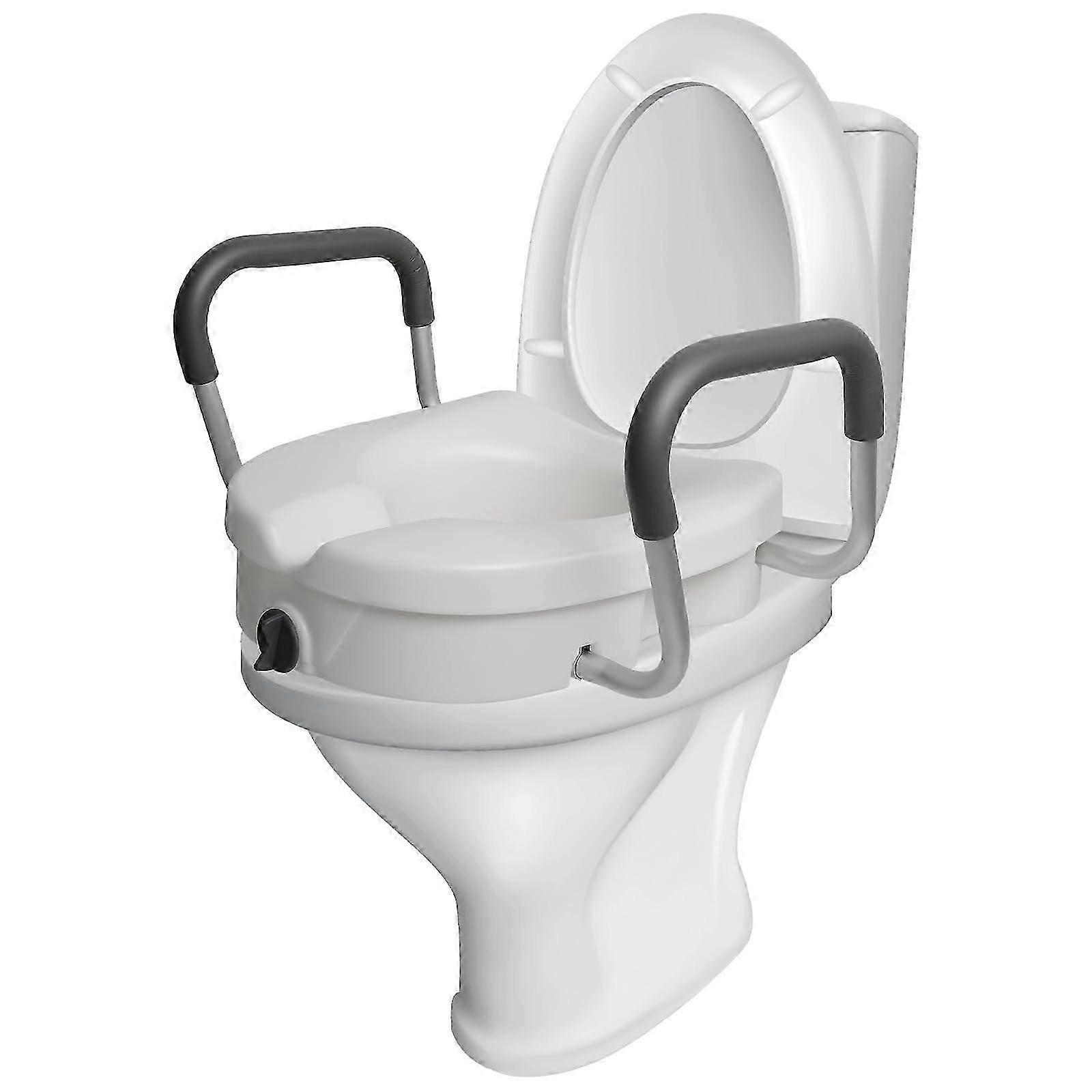Rehausseur de toilettes avec poignées réglables et accoudoirs rembourrés, en plastique et aluminium, capacité de 158 kg, blanc, pour personnes âgées et handicapées
