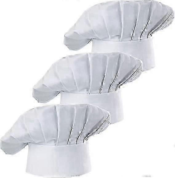 3 Pack Adjustable Chef Hats, Breathable Polyester-Cotton Blend, Hook & Loop Closure, for Kitchen Cooking Baking