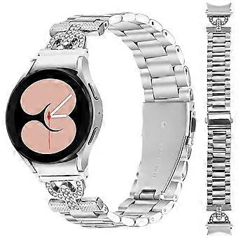 Uhrenarmband mit Schnellverschluss für Samsung Galaxy Watch 5 Pro / 5 / 5 Aktiv / 4 / 4 Aktiv / 4 Klassisches Silber Metallband D-Form Strass Dez