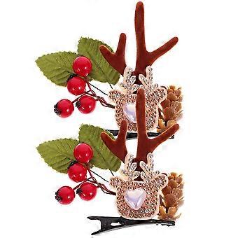 4 Stück Weihnachtshaarspangen, Geweih-Haarspangen, Weihnachtshaarnadeln, Haaraccessoires für Mädchen, kleine Haarspangen