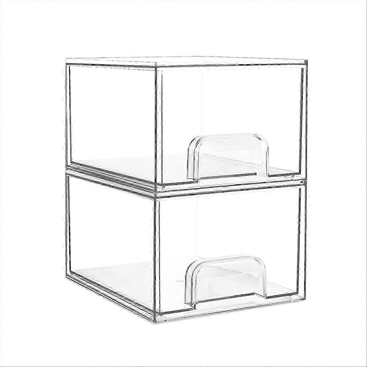 2PCS Clear Stackable Storage Drawers,Bathroom Makeup Organizer