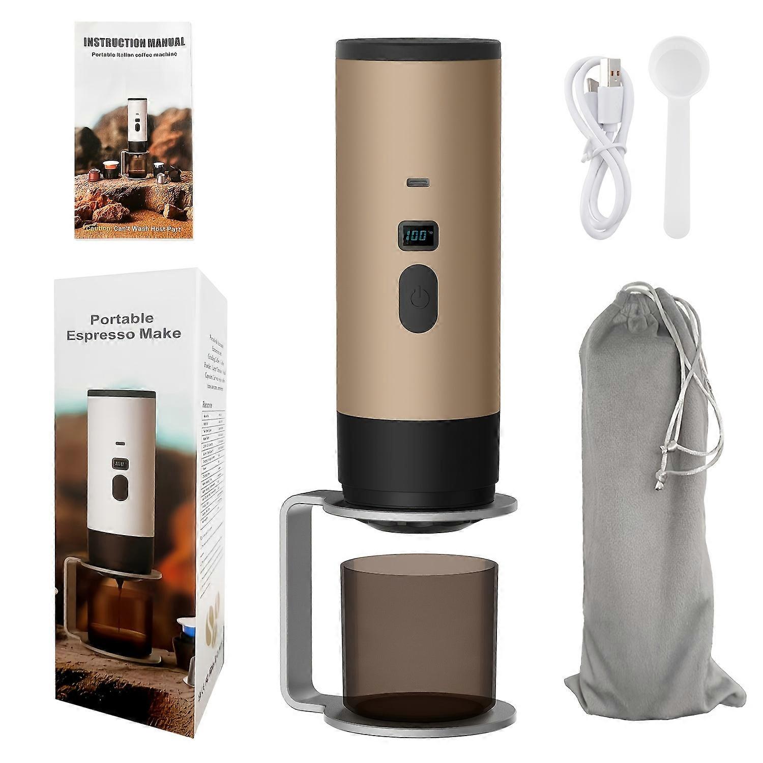 Portable Espresso Machine, Car Espresso Maker with Heating Function, USB Rechargeable, Compatible with Ground Beans and Capsules