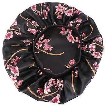 Satin Sleep Hat For Women With Elastic Hair Protection In Black 1Pcs