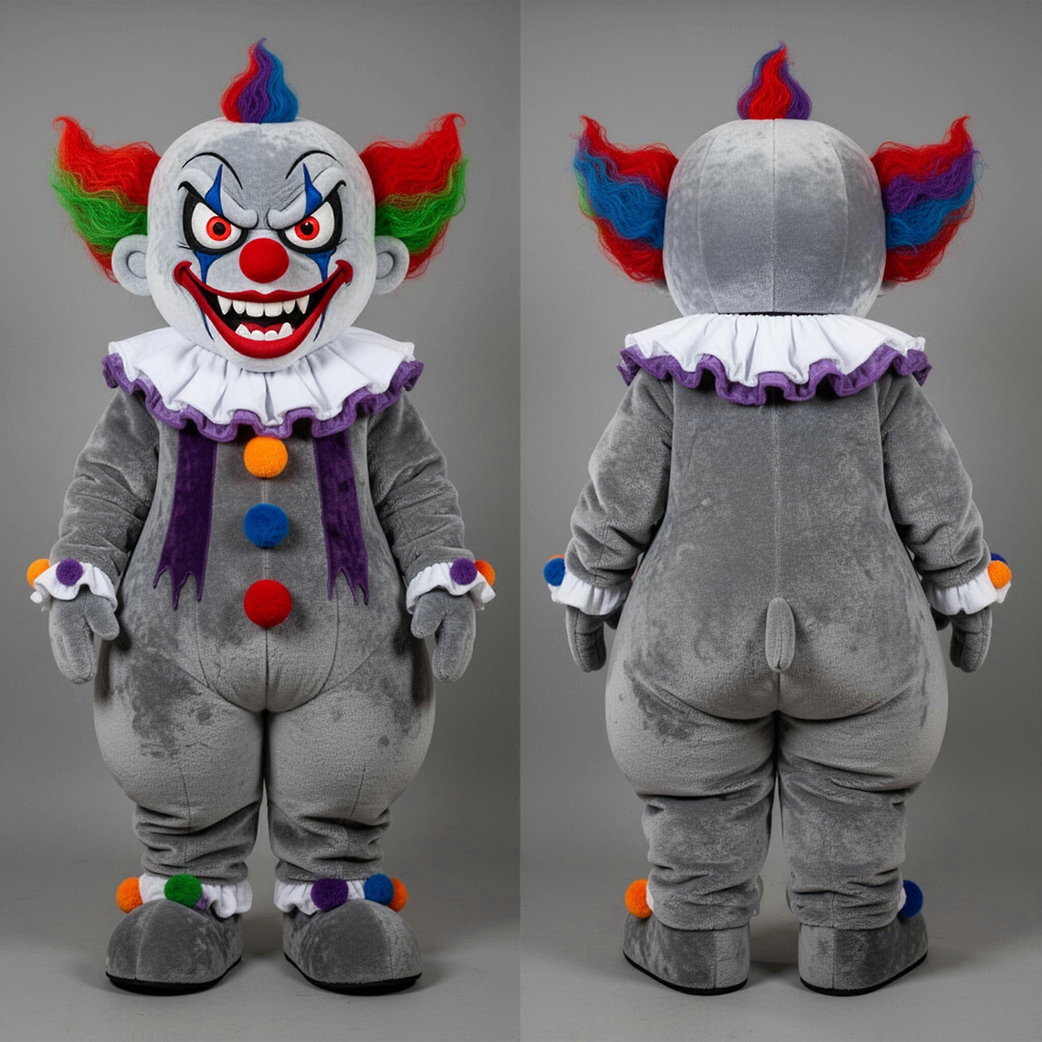 MASTICOT Gray Sinister Evil Clown Mascot
