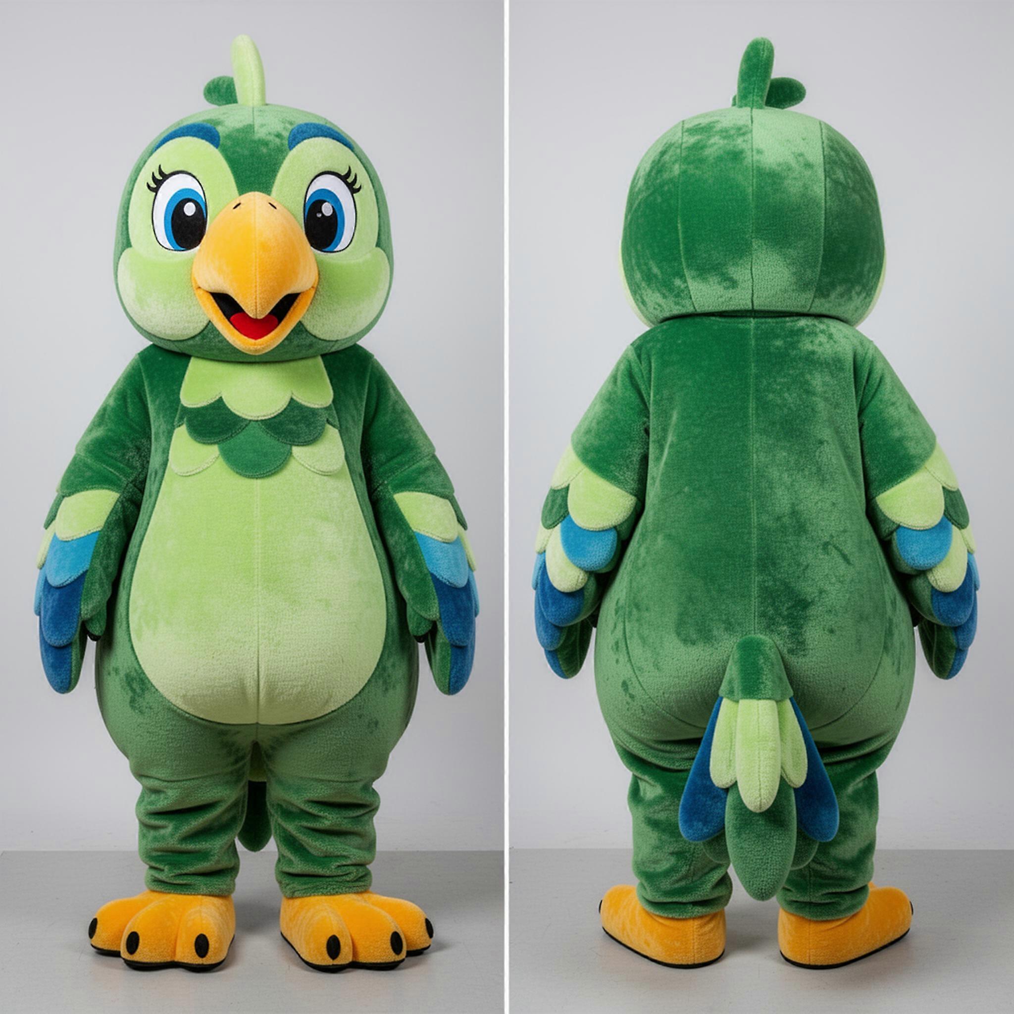 MASTICOT Emerald Green Vibrant Parrot Mascot