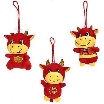 Chinese Ox Year Toy Cow Mascot Doll for Kids 3Pcs Assorted Color PP Cotton