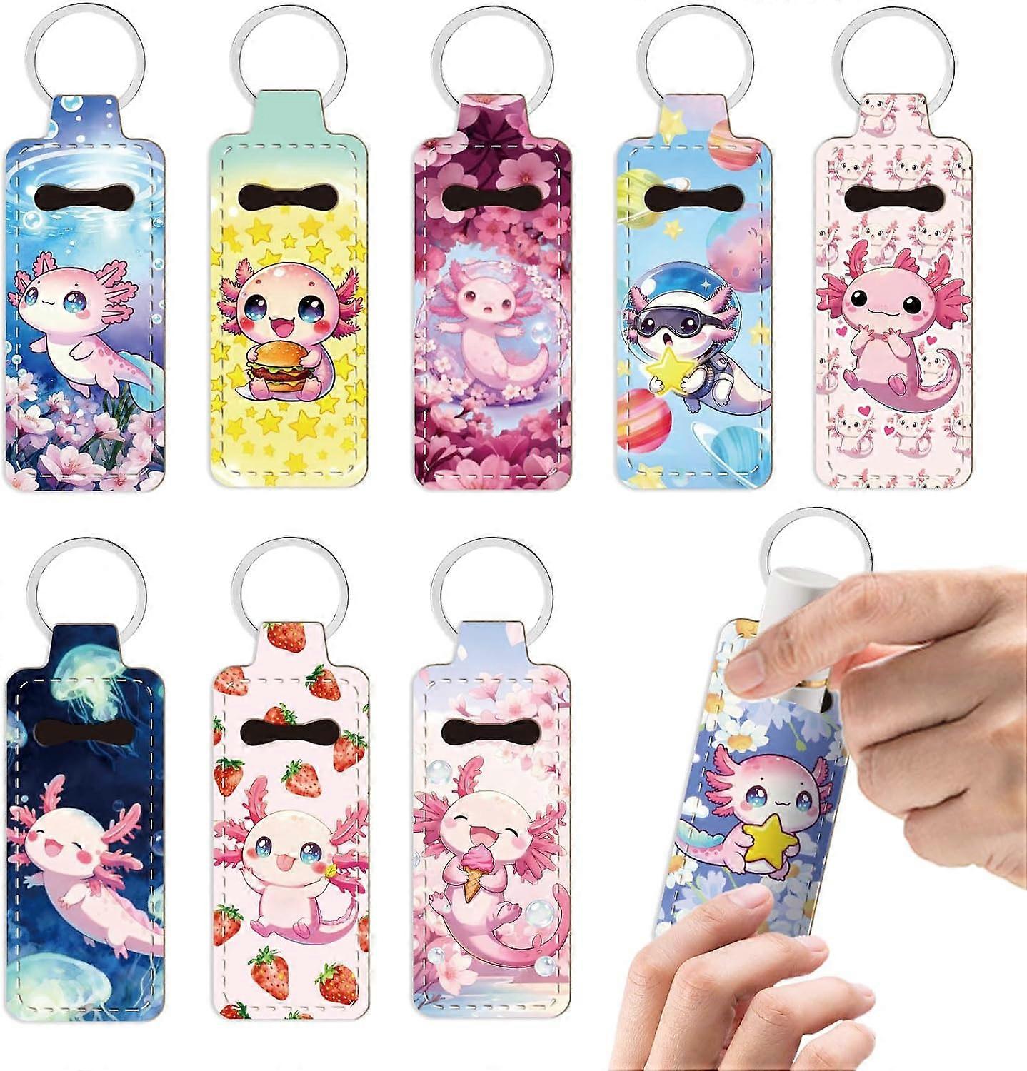 9Pcs Cloth Keychains Liostick Storage Bags Rectangle with Split Key Ring Platinum 98x38mm